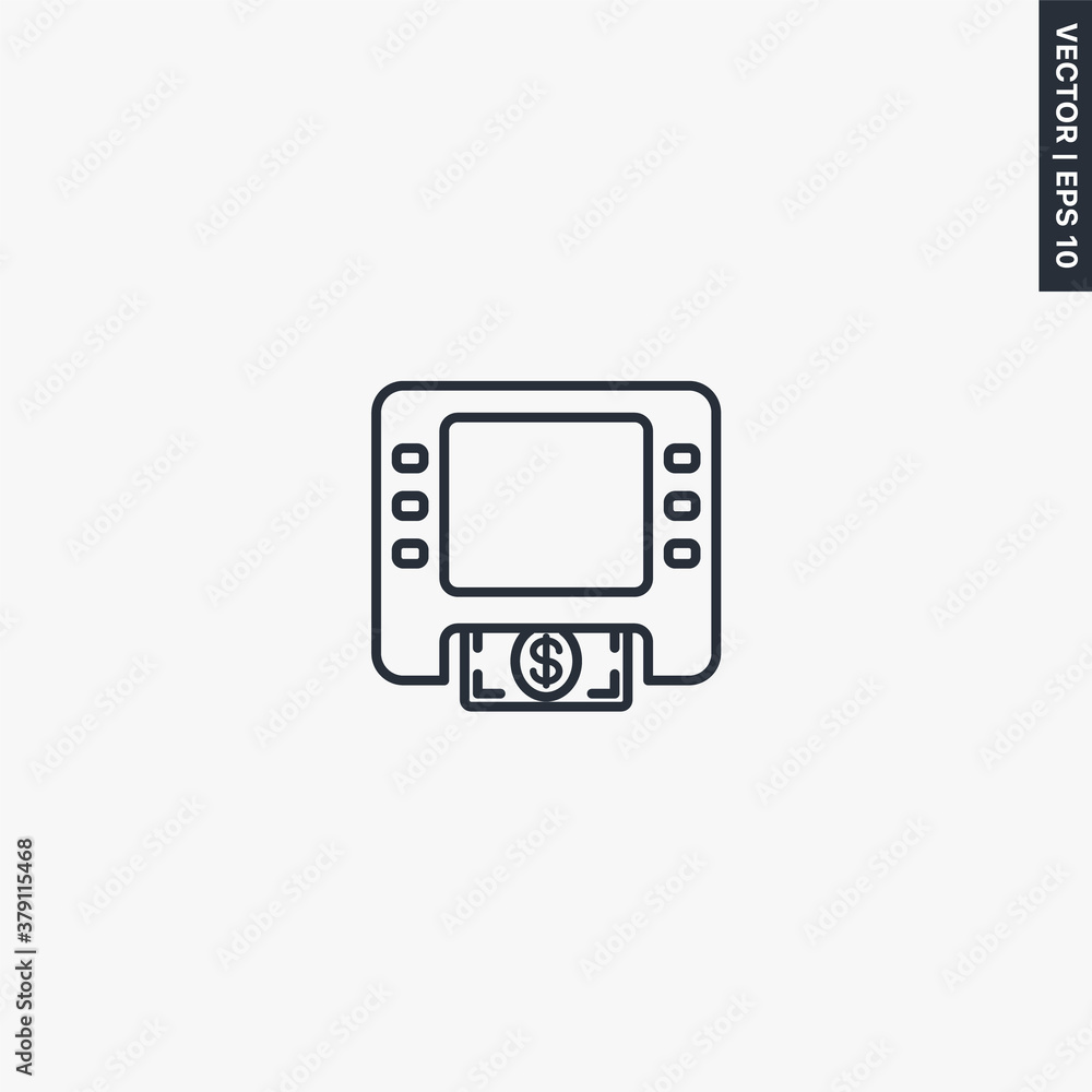 ATM, banking, linear style sign for mobile concept and web design