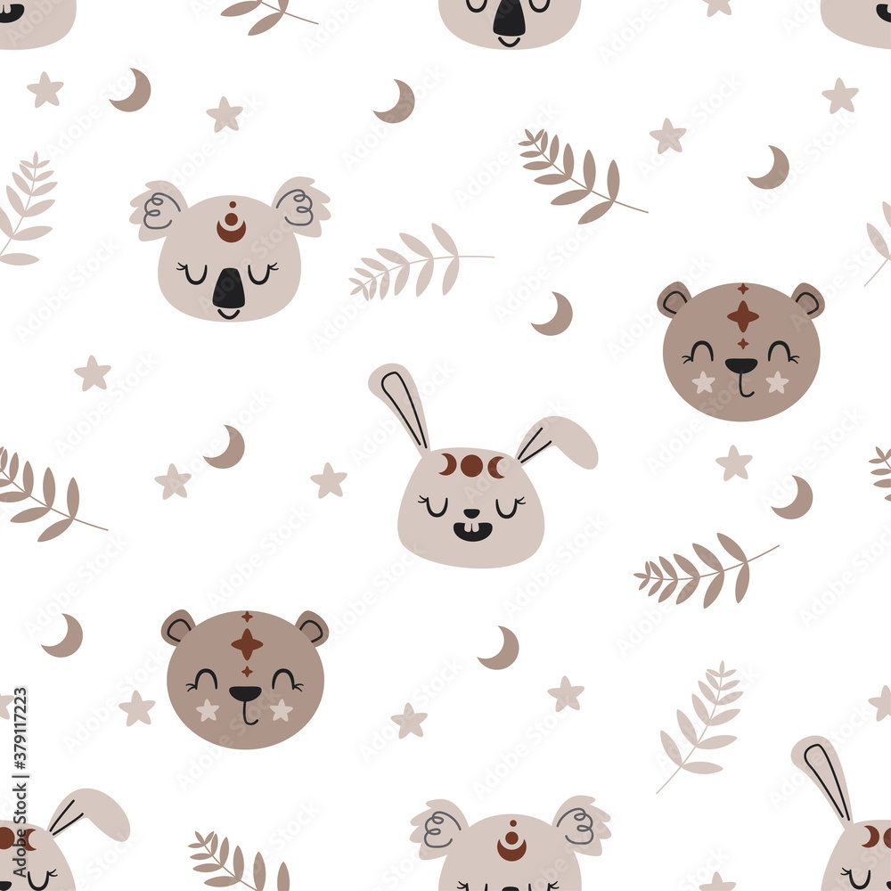 Obraz premium seamless pattern with boho animals head - vector illustration, eps