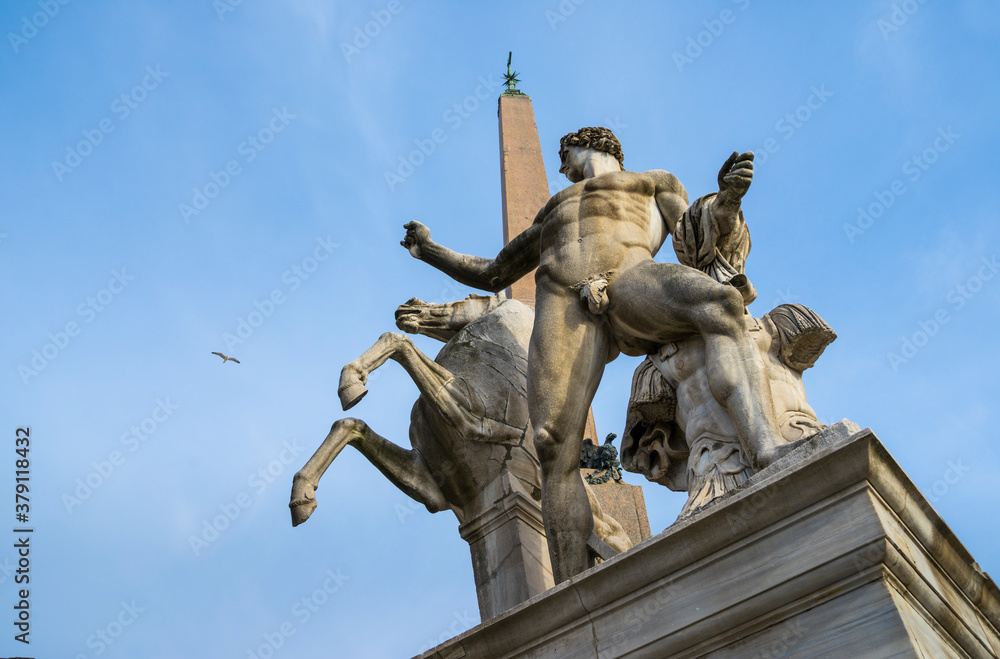 Obraz premium Obelisk, Castor and Pollux, Quirinale Square, Rome, Italy, Europe