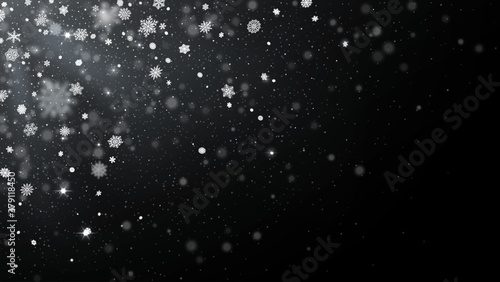 Snowflakes fade from top corner. Blizzard overlay, cold winter snow and Christmas snowfall vector illustration