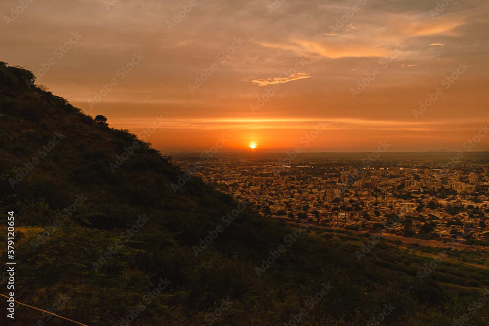 sunset over the Bhuj city seen from Bhujiya hill