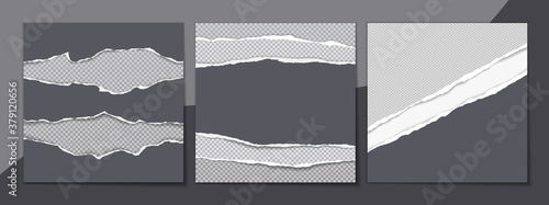 Set of brochure, flyer templates. Torn black paper for posters. Vector illustration