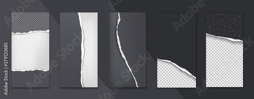 Set of brochure, flyer templates. Torn black paper for posters. Vector illustration
