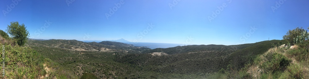 Mountain landscape  panorama on sunny summer day with clear sky in Greece 