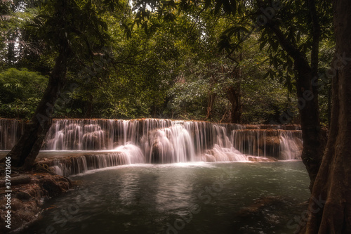 Huai Mae Khamin Waterfall , Landscape tropical rainforest at Srinakarin Dam, Kanchanaburi, Thailand.Huai Mae Khamin Waterfall is the most beautiful waterfall in Thailand. Unseen Thailand