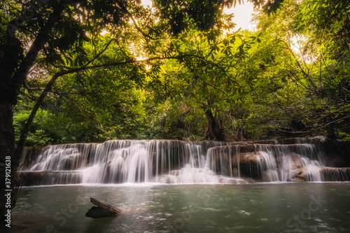 Huai Mae Khamin Waterfall   Landscape tropical rainforest at Srinakarin Dam  Kanchanaburi  Thailand.Huai Mae Khamin Waterfall is the most beautiful waterfall in Thailand. Unseen Thailand