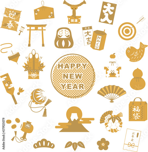 新年　縁起物セット（ゴールド）