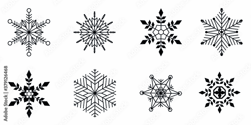 A set of vector snowflakes on a white background, 8 elements for decorating banners, ads, and websites. A set of vector snowflakes on a white background, 8 elements for decorating banners, ads, and websites.