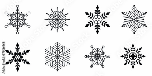 A set of vector snowflakes on a white background  8 elements for decorating banners  ads  and websites.