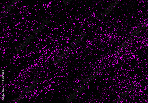 Lilac splashes of paint on a black background. Trace random paint splashes. Splashes of paint like a starry sky. Vector texture for design