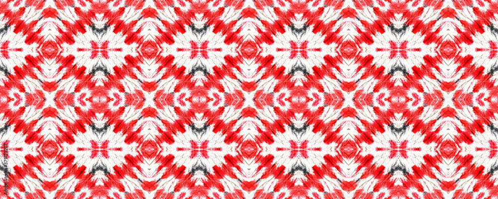 Indian Native American Pattern. Red, Black, White Seamless Texture. Abstract Batik Design. Repeat Tie Dye Illustration. Ikat Mexican Design. Indian Traditional Americal Pattern.