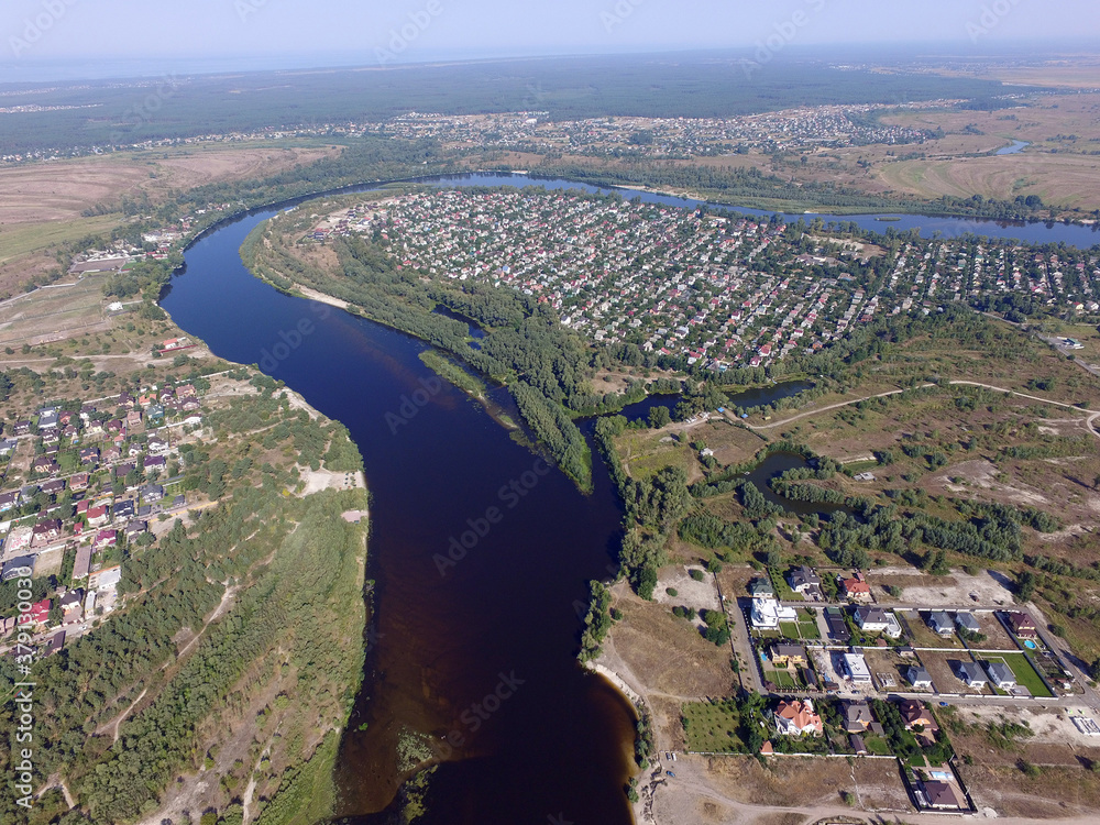 Aerial view of the saburb landscape (drone image). Near Kiev
