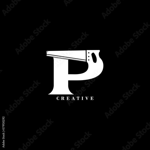 Saw concept P letter logo design.