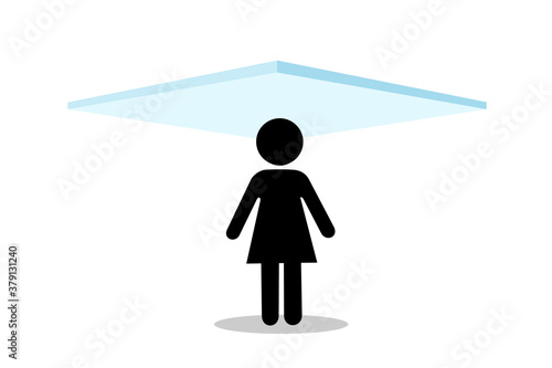 Glass ceiling - woman and femaile is under, bellow and underneath invisible barrier. Obstacle and limit based on gender and sex. Vector illustration isolated on white.