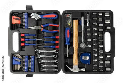 Set of tools in the case, suitcase or tool kit