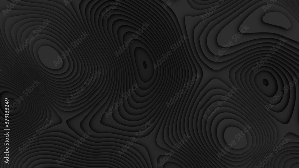 Black layered relief background. 3d rendering illustration. High resolution.