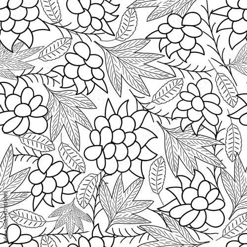 Berries and leaves for coloring page. Vector seamless pattern. 