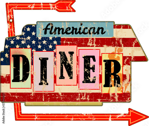 grungy american diner sign, retro grungy vector illustration