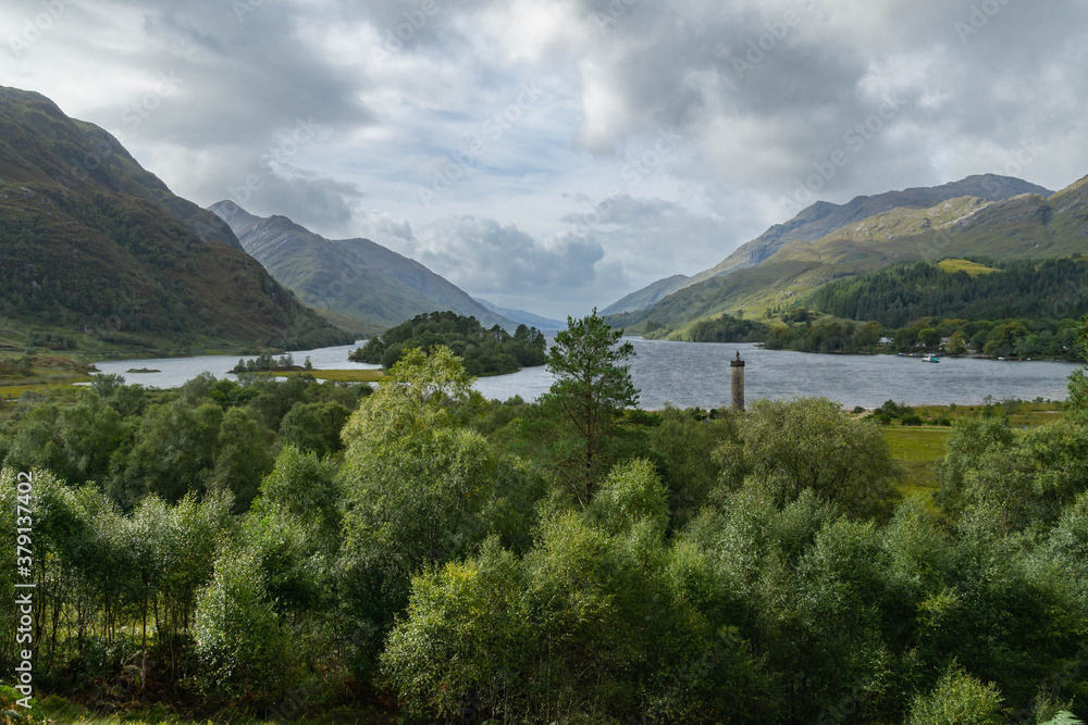 Loch Sheil and the mountain scenery at Glenfinnan in the Scottish Highlands