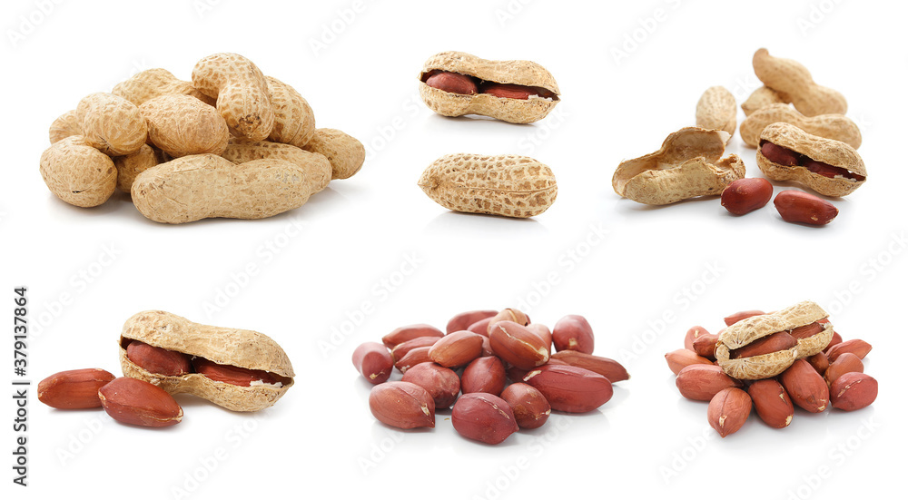Set of peanut fruits dried legume isolated on white background. Stock photo. Set of peanut fruits dried legume isolated on white background. Stock photo.