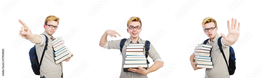 Student with books isolated on white Student with books isolated on white