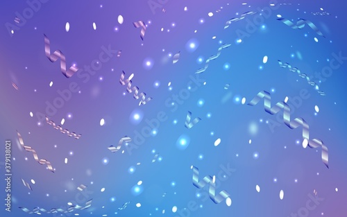 Light Pink, Blue vector background with xmas confetti. Glitter abstract illustration with colorful confetti, ribbons. The pattern can be used for birthday gifts, congratulations.