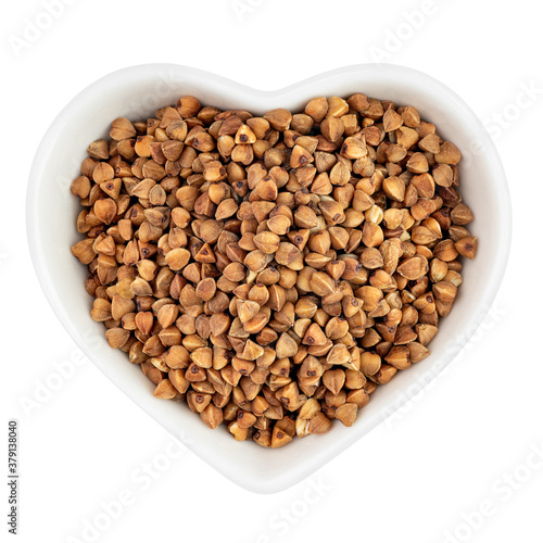 buckwheat groats in heart shaped plate
