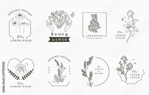 Beauty occult logo collection with geometric,tulip,lavender,magnolia.Vector illustration for icon,logo,sticker,printable and tattoo