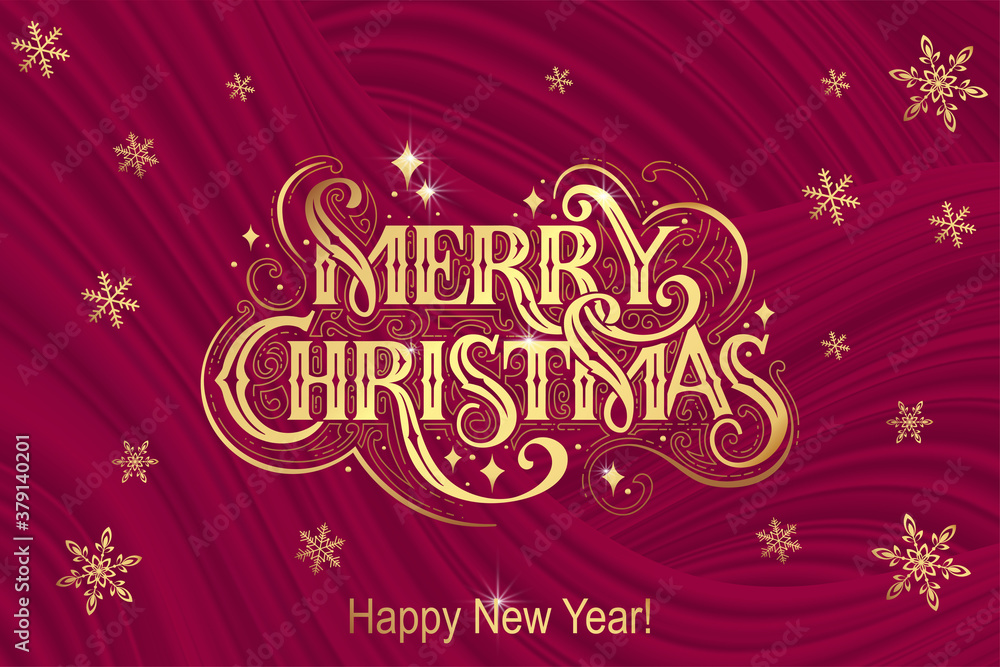 Merry Christmas and Happy New Year Vintage background with typography. Drawn by hands. Vector image.