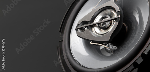 three-way speaker system, coaxial speaker, car audio music, subwoofer. Top view