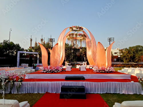 traditional Indian wedding stage at open part plot