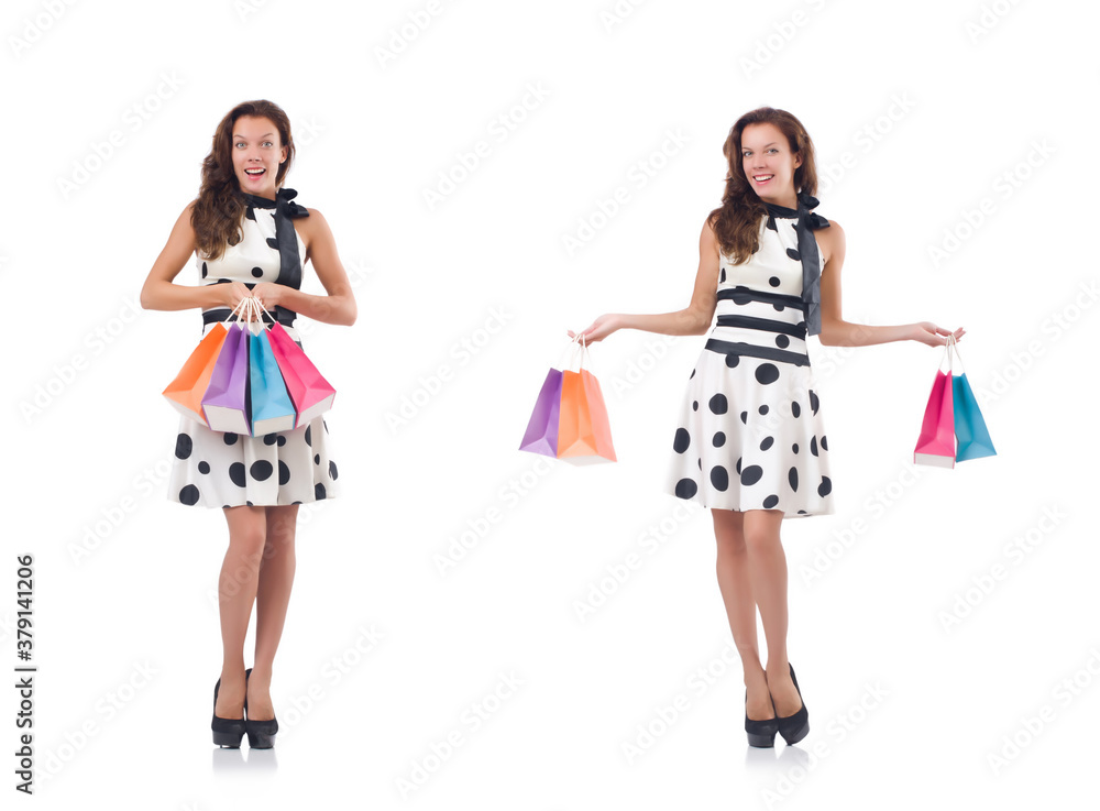 Girl after good shopping on white Girl after good shopping on white