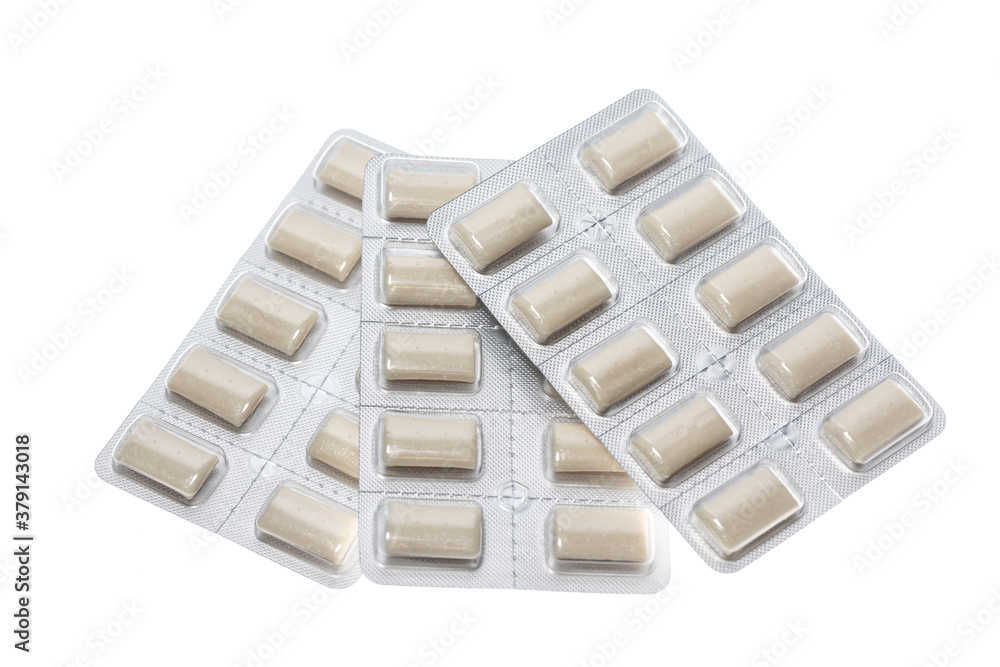anti smoking nicotine gum in a package isolated on a white background anti smoking nicotine gum in a package isolated on a white background