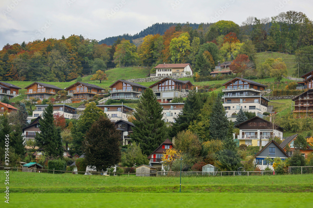 View of country village in nature and environment at swiss