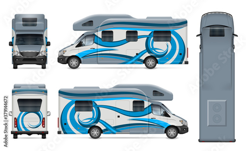 Fotografiet Recreational vehicle vector wrap mockup on white for vehicle branding, corporate identity