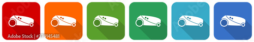Robot, automatic grass mower icon set, flat design vector illustration in 6 colors options for webdesign and mobile applications