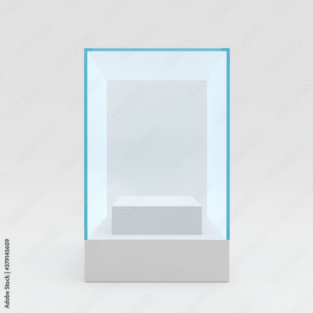 Empty glass showcase for exhibit. 3d rendering. Empty glass showcase for exhibit. 3d rendering.