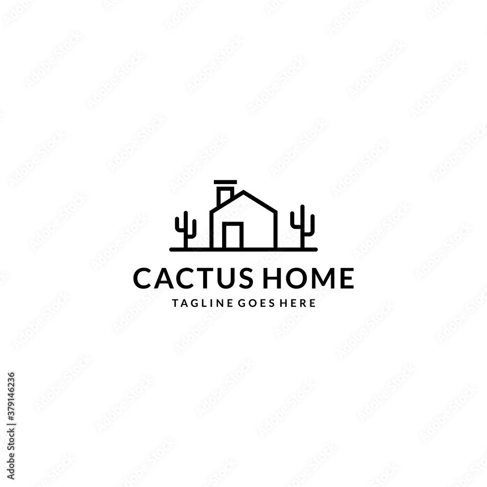 Illustration cactus with house Vintage farm logo design farm cow cattle