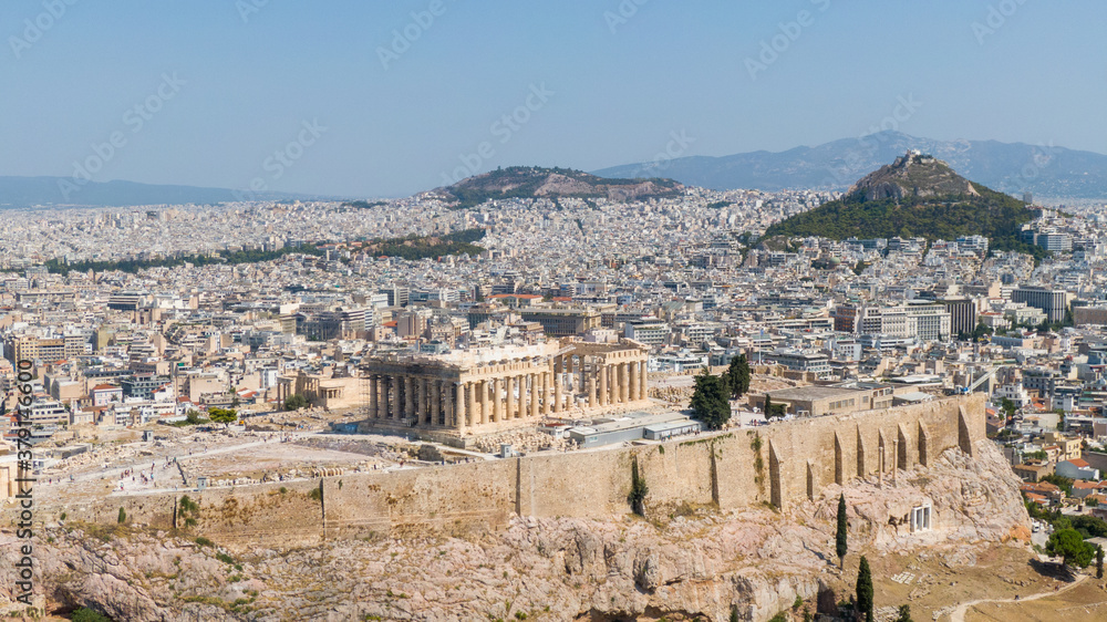 Aerial view of Parthenon and Acropolis of Athens, Greece 