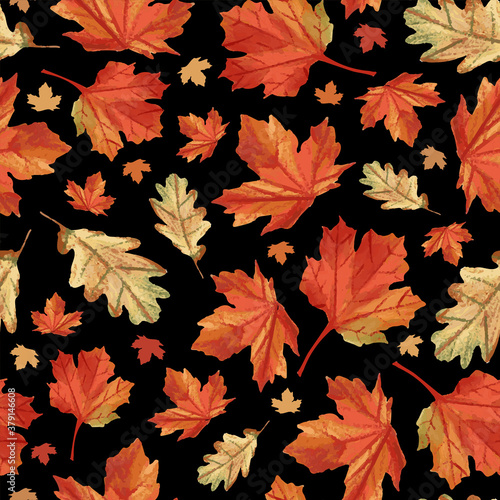 Fall maple leaves pattern. Perfect for autumn  Thanksgiving  holidays  fabric  textile  scrapbook paper. Seamless repeat pattern swatch.