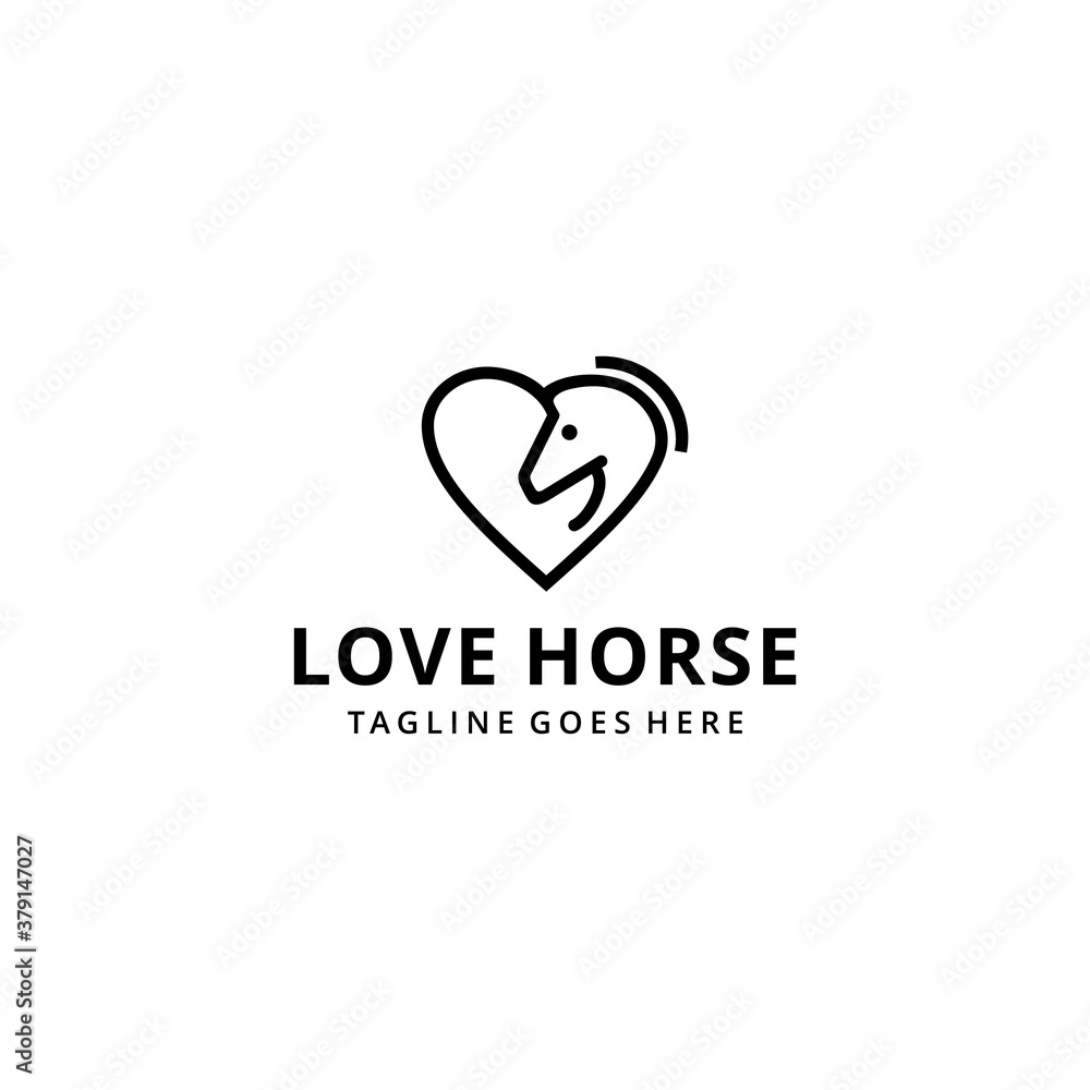 Illustration Simple Elegance horse on heart Vector linear icons and logo design 