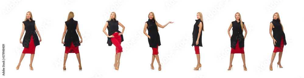 Pretty young girl in bordo skirt isolated on white Pretty young girl in bordo skirt isolated on white