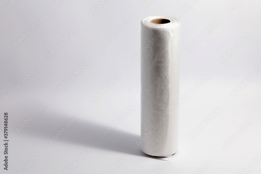 White plastic bag in roll isolated on white