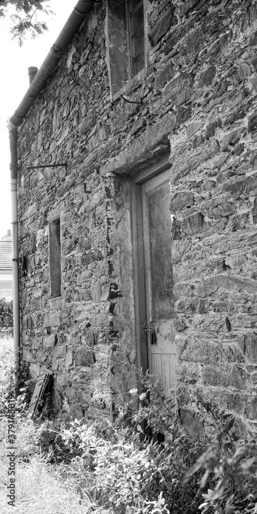 OLD BUILDINGS, RAMSEY ISLE OF MAN, BLACK AND WHITE OLD BUILDINGS, RAMSEY ISLE OF MAN, BLACK AND WHITE