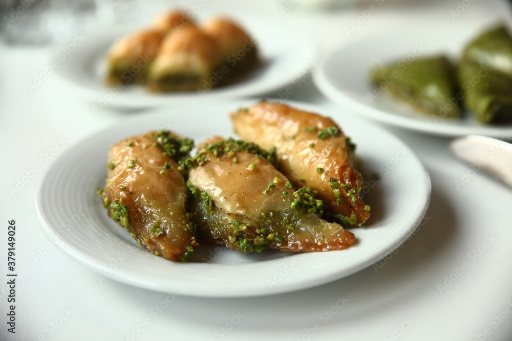 Traditional Turkish Baklava with pistachio Traditional Turkish Baklava with pistachio