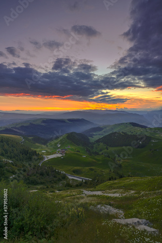 a sunset view from the top of mount grappa in Italy