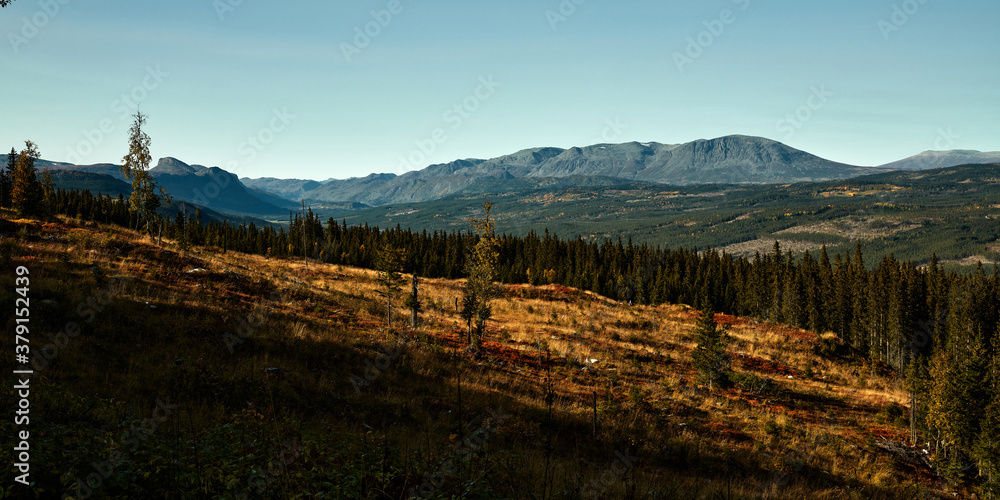 Countryside of Norway. Rural landscape from a different time.  Shot in Hallingdal, Gol. View towards Hemsedal.