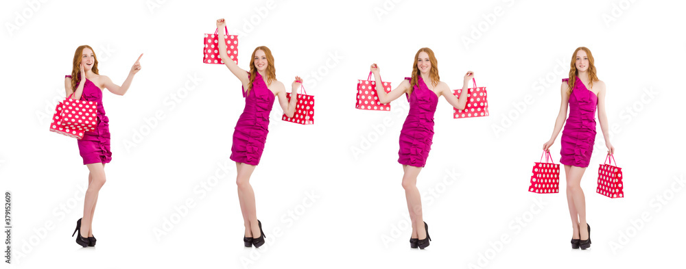 Woman with shopping bags isolated on white Woman with shopping bags isolated on white