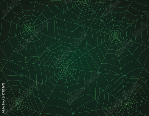 Spooky Spider Web Halloween Background Green Vector CMYK Printer-Safe Colors