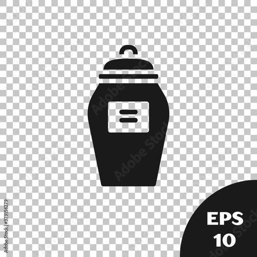 Black Funeral urn icon isolated on transparent background. Cremation and burial containers, columbarium vases, jars and pots with ashes. Vector.